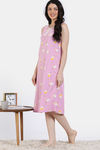 Zivame Joyful Jingles Knit Cotton Knee Length Nightdress - Orchid Smoke — thumbnail 3